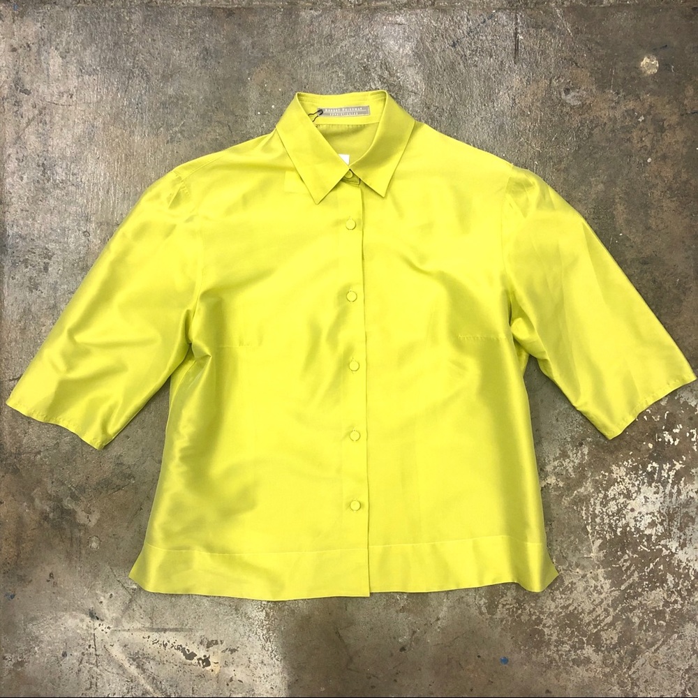 Robert Friedman Silk Top Blouse Button Down Green